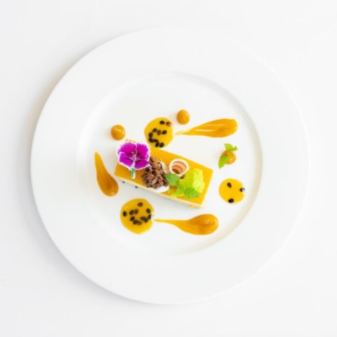 PASSION COLADALayer of Coconut Mousse, Mango Mousse, Passion Curd and Hazelnut Dacquoise (GF)