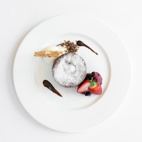 CHOCOLATE FONDANTAlmond Tuille, Chocolate Crunch and Vanilla Ice Cream