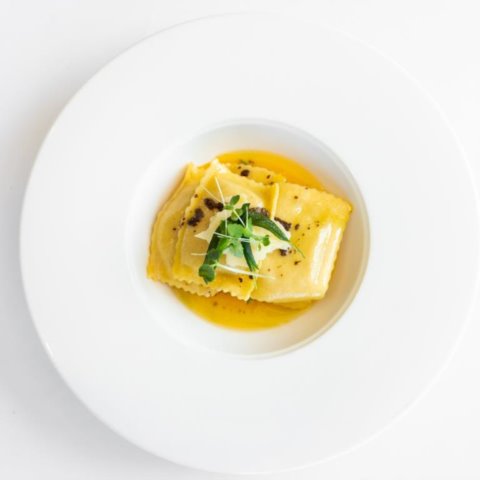 PUMPKIN RAVIOLIPumpkin Puree, Brown Butter, Spinach, Sage and Grana Padano (NF, Veg)